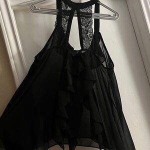 Sheer Black Ruffled Lace Back Tank